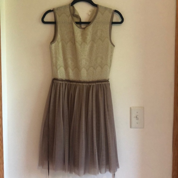 small anthropologie cream and tan tulle dress - Picture 1 of 3